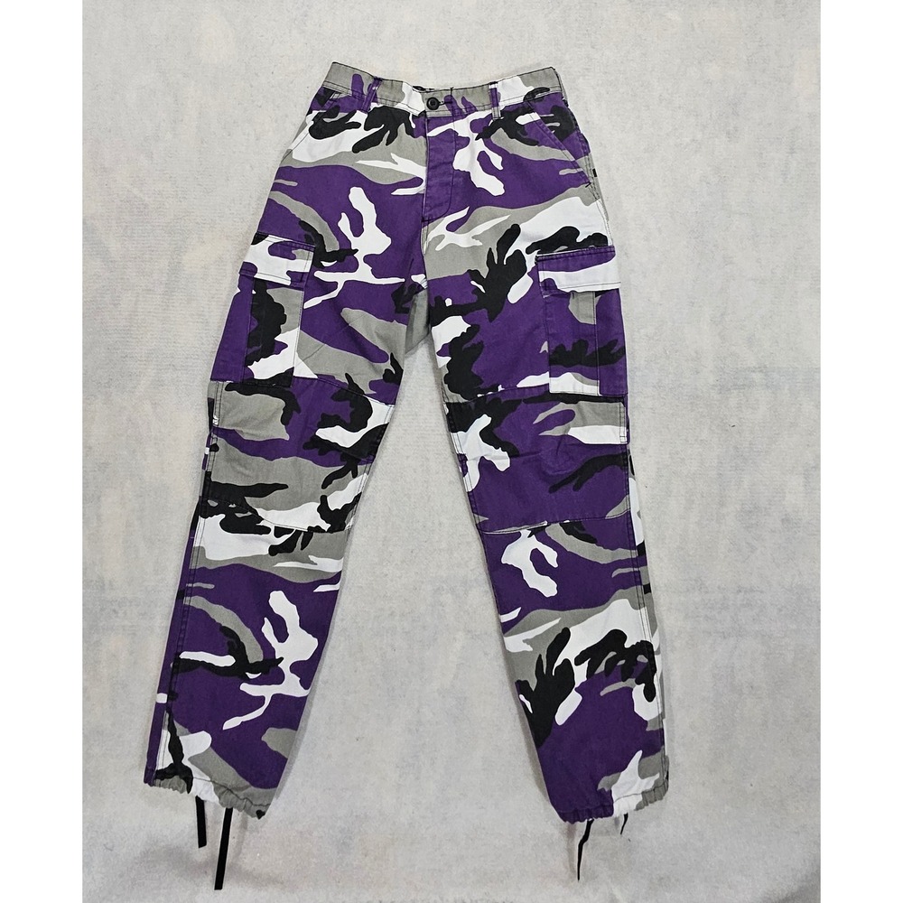 Rothco Cargo Pants Women Small 27 X 30 Purple Camo parachute Vtg Y2K 90s Baggie - Picture 4 of 12
